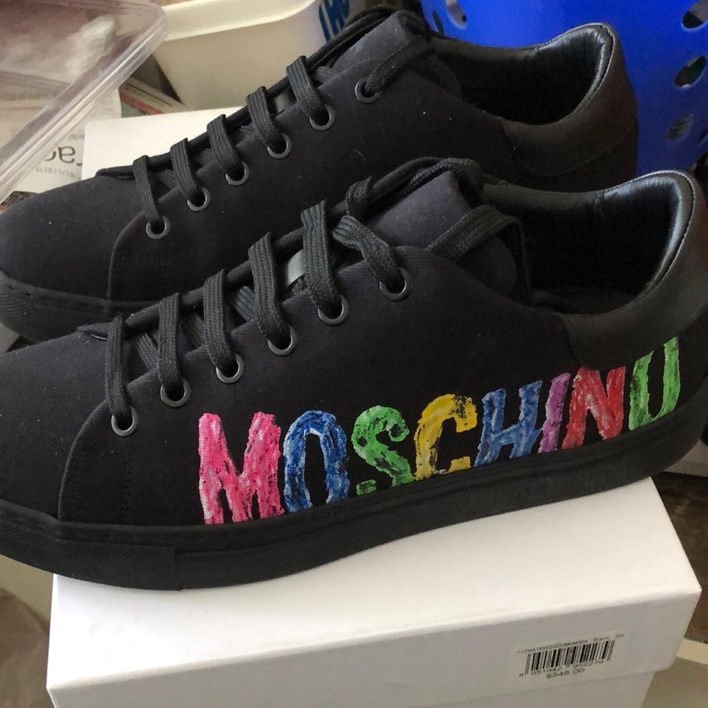 Moschino Couture! Sneakers Serena25 In Jersey Nero/Multi Color Nwt Sz 39 (8.5-9)